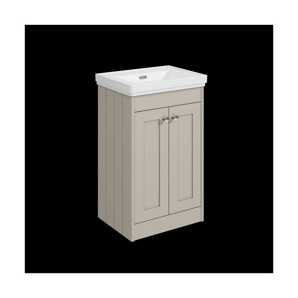 [BFHE3223H] Balterley 500mm Floor Standing 2 Door Unit with Classic Basin No Tap Hole - Pebble Grey - Cutout