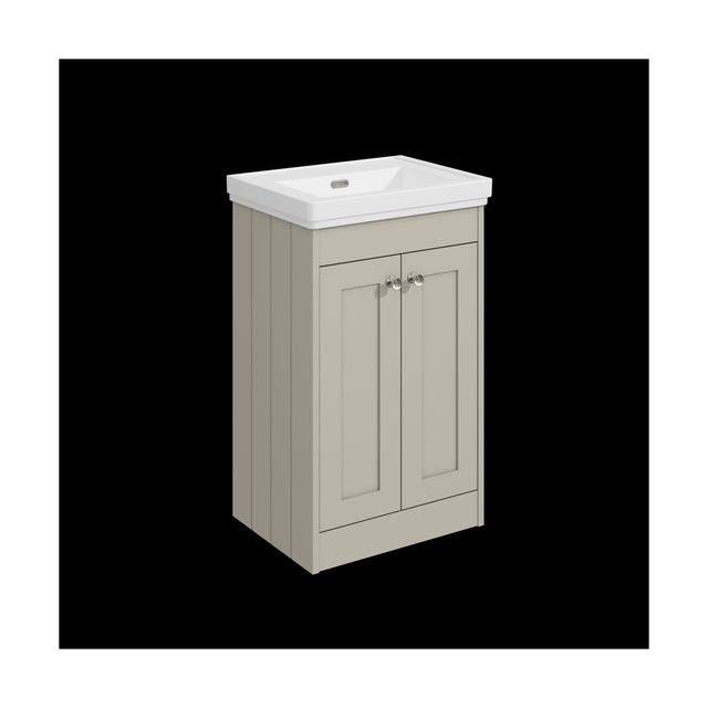 [BFHE3223H] Balterley 500mm Floor Standing 2 Door Unit with Classic Basin No Tap Hole - Pebble Grey - Cutout
