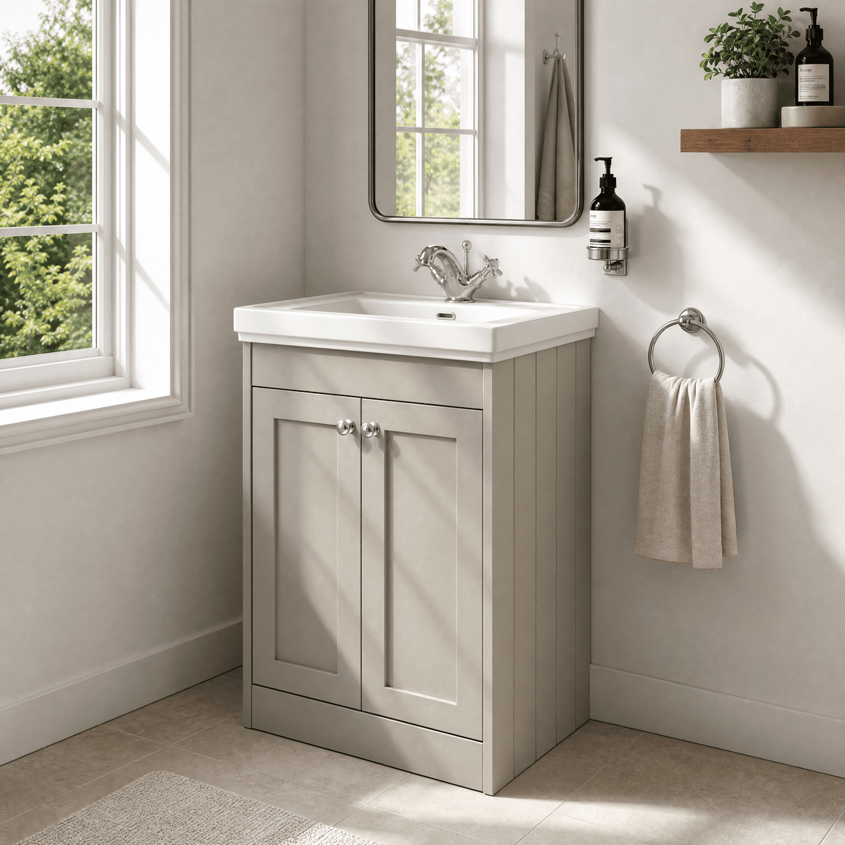 [BFHE3225A] Butterton Floor Standing 2 Door Vanity Unit with Classic Basin 1 Tap Hole, Choice of Size and Colour