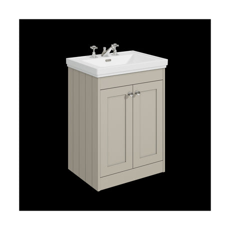 [BFHE3225B] Balterley 600mm Floor Standing 2 Door Unit with Classic Basin 3 Tap Hole - Pebble Grey - Cutout
