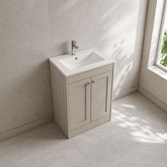 [BFHE3225C] Balterley 600mm Floor Standing 2 Door Unit with Minimalist Basin 1 Tap Hole - Pebble Grey - Lifestyle 2