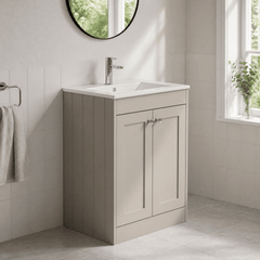 [BFHE3225C] Balterley 600mm Floor Standing 2 Door Unit with Minimalist Basin 1 Tap Hole - Pebble Grey - Lifestyle 3