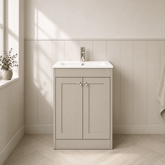 [BFHE3225C] Balterley 600mm Floor Standing 2 Door Unit with Minimalist Basin 1 Tap Hole - Pebble Grey - Silo