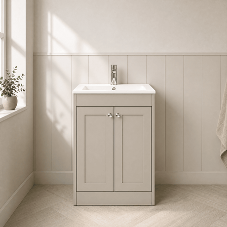 [BFHE3225C] Balterley 600mm Floor Standing 2 Door Unit with Minimalist Basin 1 Tap Hole - Pebble Grey - Silo