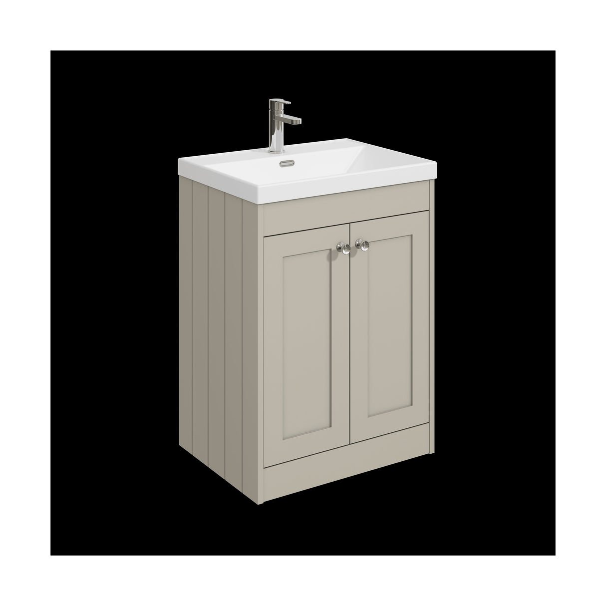 [BFHE3225E] Balterley 600mm Floor Standing 2 Door Unit with Thin Edge Basin 1 Tap Hole - Pebble Grey - Cutout