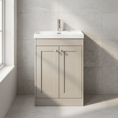 [BFHE3225E] Balterley 600mm Floor Standing 2 Door Unit with Thin Edge Basin 1 Tap Hole - Pebble Grey - Lifestyle 1