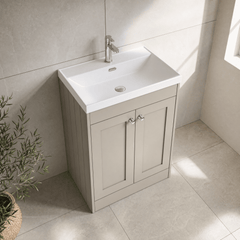 [BFHE3225E] Balterley 600mm Floor Standing 2 Door Unit with Thin Edge Basin 1 Tap Hole - Pebble Grey - Lifestyle 2