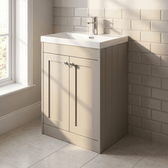 [BFHE3225E] Balterley 600mm Floor Standing 2 Door Unit with Thin Edge Basin 1 Tap Hole - Pebble Grey - Lifestyle 3
