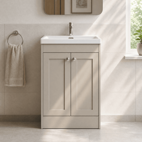 [BFHE3225E] Balterley 600mm Floor Standing 2 Door Unit with Thin Edge Basin 1 Tap Hole - Pebble Grey - Silo