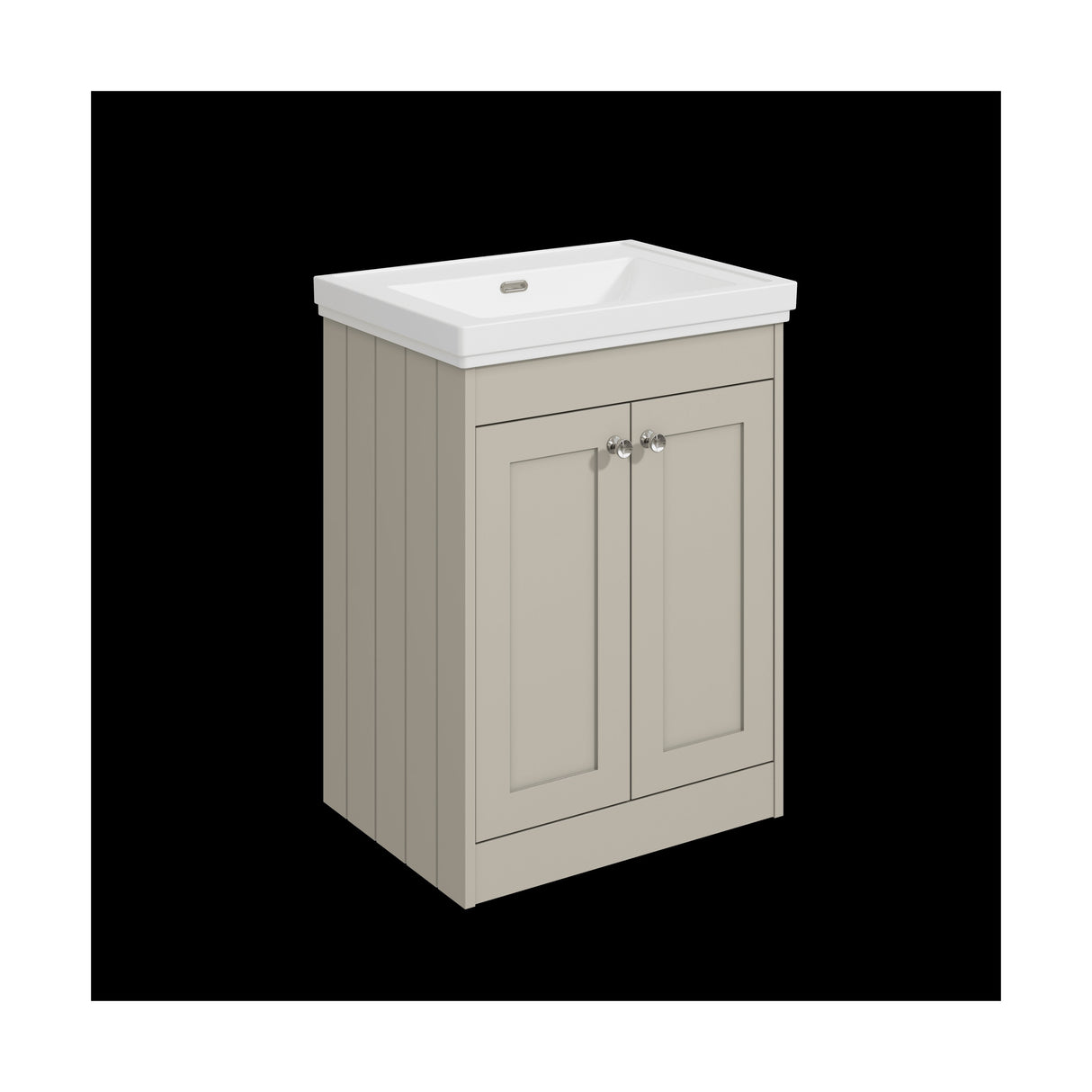 [BFHE3225H] Balterley 600mm Floor Standing 2 Door Unit with Classic Basin No Tap Hole - Pebble Grey - Cutout