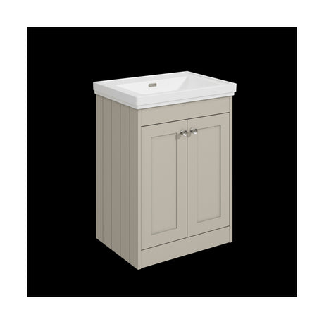 [BFHE3225H] Balterley 600mm Floor Standing 2 Door Unit with Classic Basin No Tap Hole - Pebble Grey - Cutout