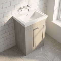 [BFHE3225H] Balterley 600mm Floor Standing 2 Door Unit with Classic Basin No Tap Hole - Pebble Grey - Lifestyle 2