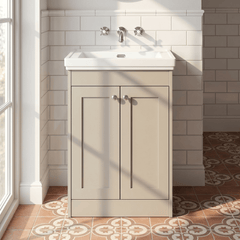 [BFHE3225H] Balterley 600mm Floor Standing 2 Door Unit with Classic Basin No Tap Hole - Pebble Grey - Silo