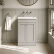 [BFHE3225K] Balterley 600mm Floor Standing 2 Door Unit with Minimalist Basin No Tap Hole - Pebble Grey - Silo