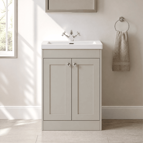 [BFHE3225L] Balterley 600mm Floor Standing 2 Door Unit with Minimalist Basin 1 Tap Hole - Pebble Grey - Silo