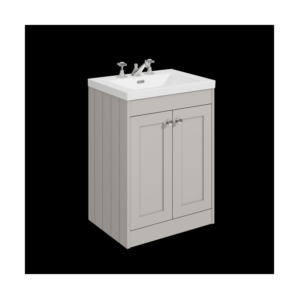 [BFHE3225M] Balterley 600mm Floor Standing 2 Door Unit with Minimalist Basin 3 Tap Hole - Pebble Grey - Cutout