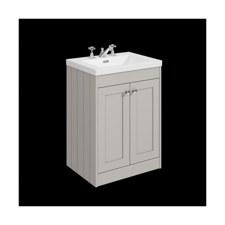 [BFHE3225M] Balterley 600mm Floor Standing 2 Door Unit with Minimalist Basin 3 Tap Hole - Pebble Grey - Cutout