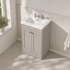 [BFHE3225M] Balterley 600mm Floor Standing 2 Door Unit with Minimalist Basin 3 Tap Hole - Pebble Grey - Lifestyle 2