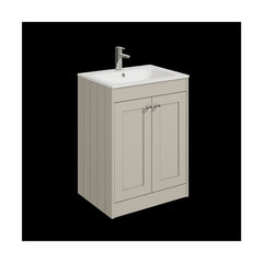 [BFHE3225P] Balterley 600mm Floor Standing 2 Door Unit with Stone Basin 1 Tap Hole - Pebble Grey - Cutout