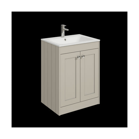[BFHE3225P] Balterley 600mm Floor Standing 2 Door Unit with Stone Basin 1 Tap Hole - Pebble Grey - Cutout