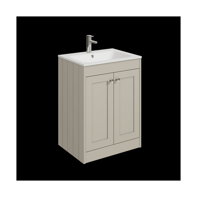 [BFHE3225P] Balterley 600mm Floor Standing 2 Door Unit with Stone Basin 1 Tap Hole - Pebble Grey - Cutout