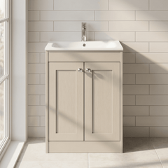 [BFHE3225P] Balterley 600mm Floor Standing 2 Door Unit with Stone Basin 1 Tap Hole - Pebble Grey - Lifestyle 1