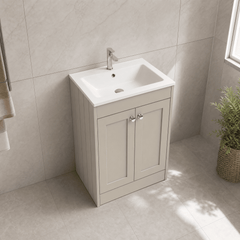 [BFHE3225P] Balterley 600mm Floor Standing 2 Door Unit with Stone Basin 1 Tap Hole - Pebble Grey - Lifestyle 2