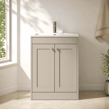 [BFHE3225P] Balterley 600mm Floor Standing 2 Door Unit with Stone Basin 1 Tap Hole - Pebble Grey - Silo