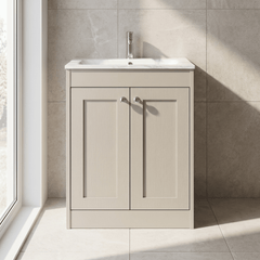 [BFHE3225Q] Balterley 600mm Floor Standing 2 Door Unit with Stone Basin 1 Tap Hole - Pebble Grey - Lifestyle 1