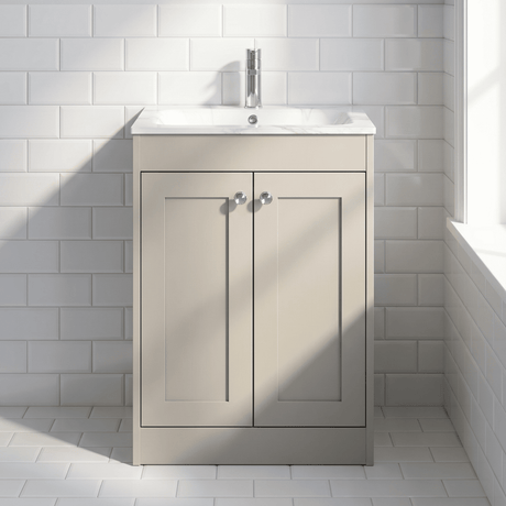 [BFHE3225Q] Balterley 600mm Floor Standing 2 Door Unit with Stone Basin 1 Tap Hole - Pebble Grey - Silo