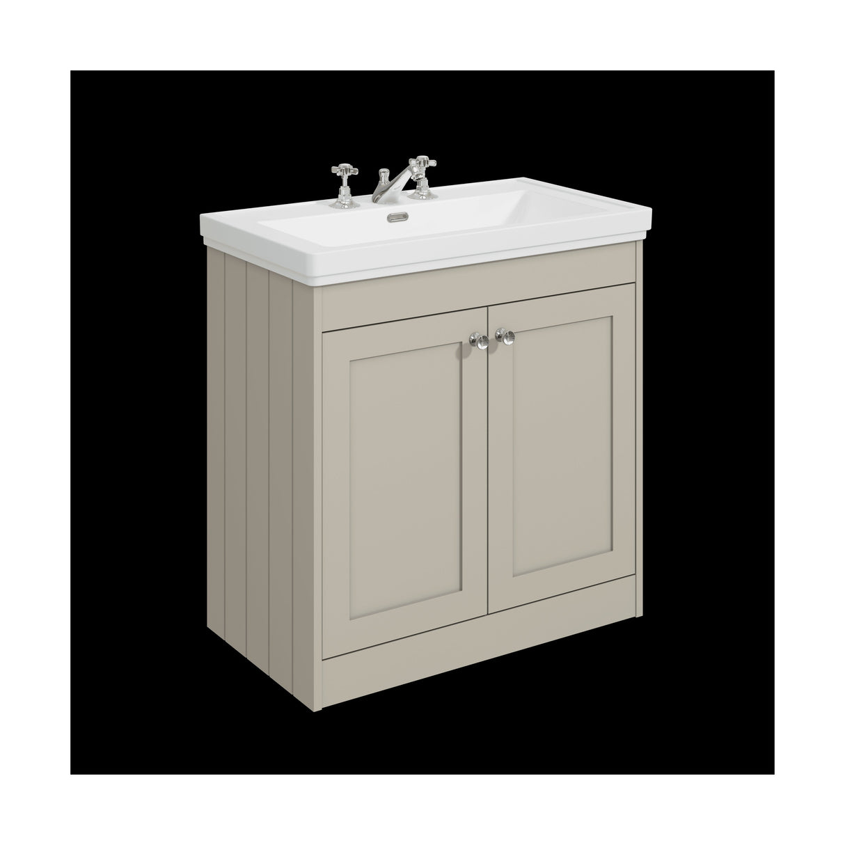 [BFHE3226B] Balterley 800mm Floor Standing 2 Door Unit with Classic Basin 3 Tap Hole - Pebble Grey - Cutout