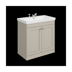 [BFHE3226B] Balterley 800mm Floor Standing 2 Door Unit with Classic Basin 3 Tap Hole - Pebble Grey - Cutout