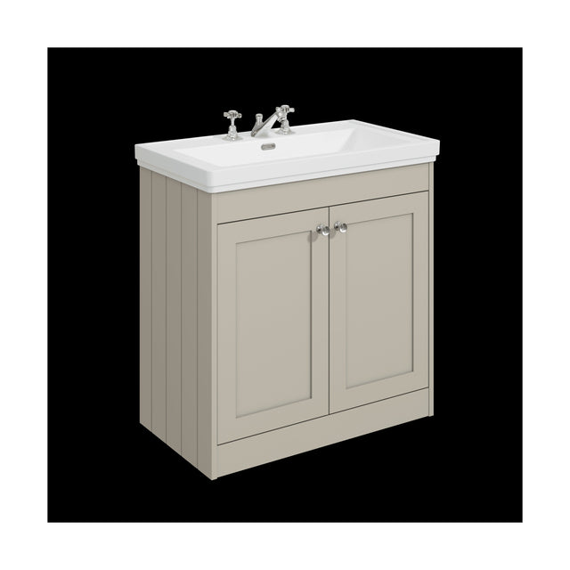 [BFHE3226B] Balterley 800mm Floor Standing 2 Door Unit with Classic Basin 3 Tap Hole - Pebble Grey - Cutout