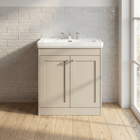 [BFHE3226B] Balterley 800mm Floor Standing 2 Door Unit with Classic Basin 3 Tap Hole - Pebble Grey - Silo