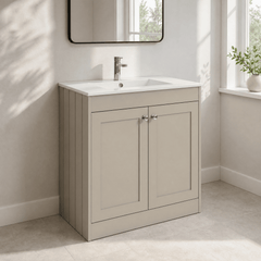 [BFHE3226C] Balterley 800mm Floor Standing 2 Door Unit with Minimalist Basin 1 Tap Hole - Pebble Grey - Lifestyle 3