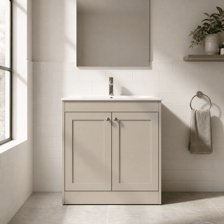 [BFHE3226C] Balterley 800mm Floor Standing 2 Door Unit with Minimalist Basin 1 Tap Hole - Pebble Grey - Silo