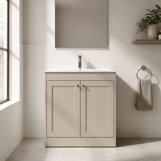 [BFHE3226C] Balterley 800mm Floor Standing 2 Door Unit with Minimalist Basin 1 Tap Hole - Pebble Grey - Silo