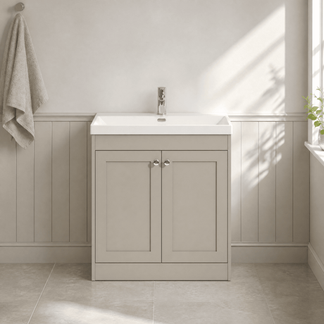 [BFHE3226E] Balterley 800mm Floor Standing 2 Door Unit with Thin Edge Basin 1 Tap Hole - Pebble Grey - Silo