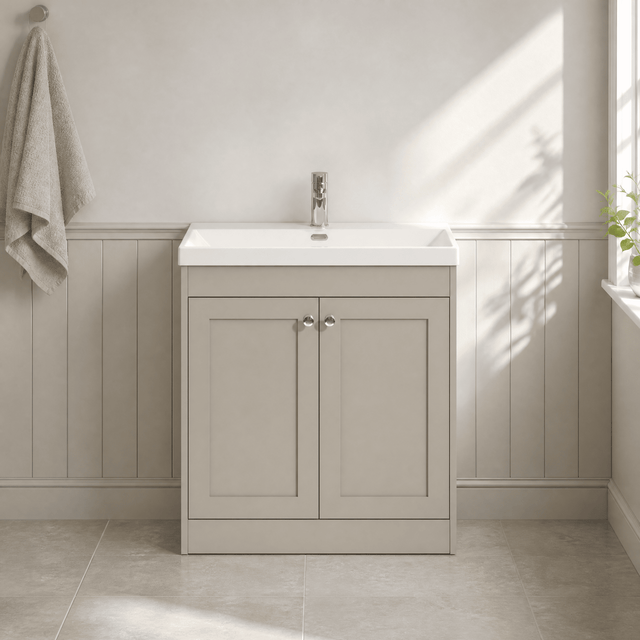 [BFHE3226E] Balterley 800mm Floor Standing 2 Door Unit with Thin Edge Basin 1 Tap Hole - Pebble Grey - Silo
