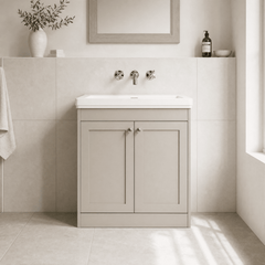 [BFHE3226H] Balterley 800mm Floor Standing 2 Door Unit with Classic Basin No Tap Hole - Pebble Grey - Lifestyle 1