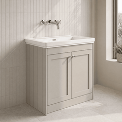 [BFHE3226H] Balterley 800mm Floor Standing 2 Door Unit with Classic Basin No Tap Hole - Pebble Grey - Lifestyle 3