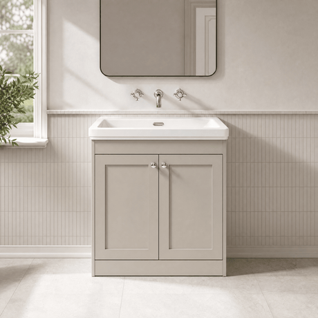 [BFHE3226H] Balterley 800mm Floor Standing 2 Door Unit with Classic Basin No Tap Hole - Pebble Grey - Silo