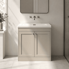 [BFHE3226K] Balterley 800mm Floor Standing 2 Door Unit with Minimalist Basin No Tap Hole - Pebble Grey - Lifestyle 1