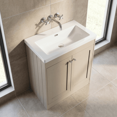 [BFHE3226K] Balterley 800mm Floor Standing 2 Door Unit with Minimalist Basin No Tap Hole - Pebble Grey - Lifestyle 2