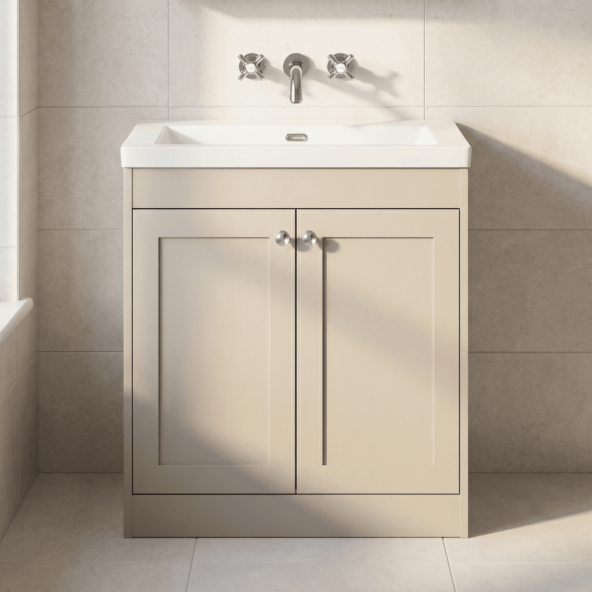 [BFHE3226K] Balterley 800mm Floor Standing 2 Door Unit with Minimalist Basin No Tap Hole - Pebble Grey - Silo