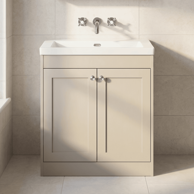 [BFHE3226K] Balterley 800mm Floor Standing 2 Door Unit with Minimalist Basin No Tap Hole - Pebble Grey - Silo