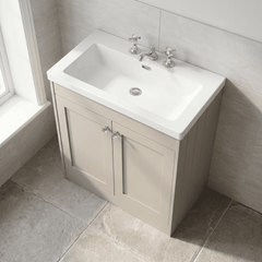 [BFHE3226M] Balterley 800mm Floor Standing 2 Door Unit with Minimalist Basin 3 Tap Hole - Pebble Grey - Lifestyle 2