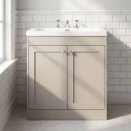 [BFHE3226M] Balterley 800mm Floor Standing 2 Door Unit with Minimalist Basin 3 Tap Hole - Pebble Grey - Silo