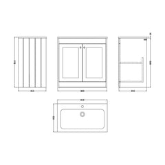 [BFHE3226P] Balterley 800mm Floor Standing 2 Door Unit with Stone Basin 1 Tap Hole - Pebble Grey - Technical Drawing