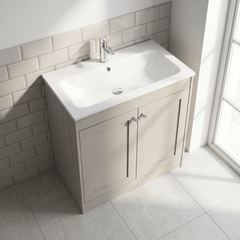 [BFHE3226P] Balterley 800mm Floor Standing 2 Door Unit with Stone Basin 1 Tap Hole - Pebble Grey - Lifestyle 2